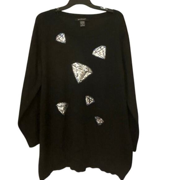 Ashley Stewart Sweaters - ASHLEY STEWART Black Sequin Diamond Print Longline Scoop Neck Sweater 18/20